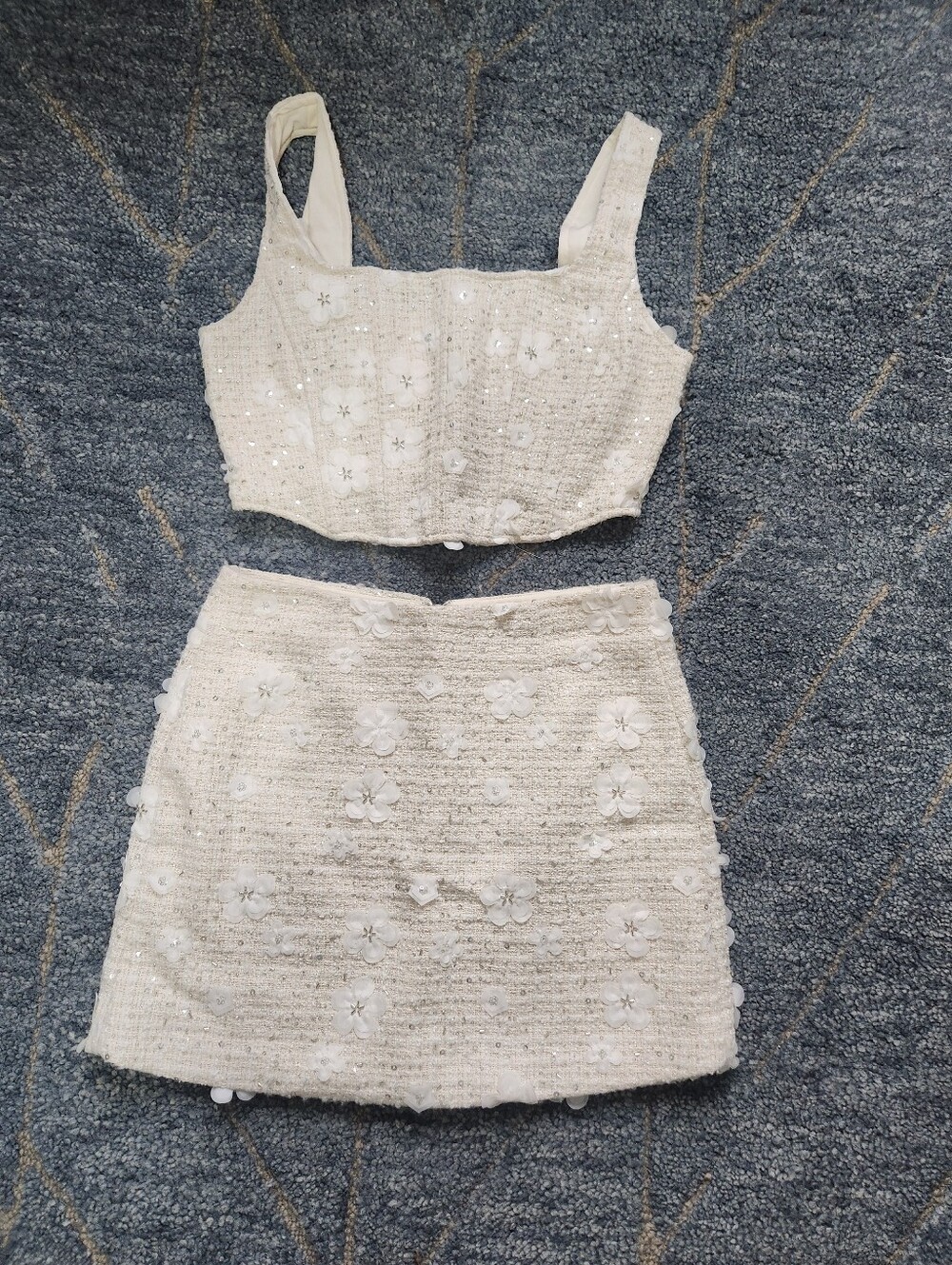 Altar'd state two piece bridal corset top pencil skirt floral sequin medium